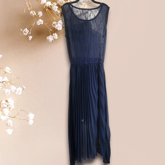Navy Blue sheer hi-low maxi dress S - Picture 2 of 4